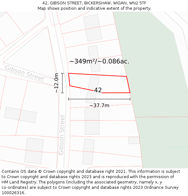 42, GIBSON STREET, BICKERSHAW, WIGAN, WN2 5TF: Plot and title map