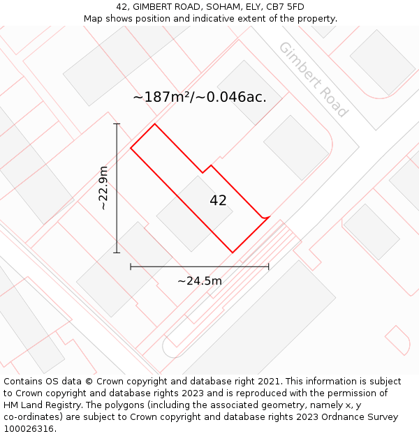 42, GIMBERT ROAD, SOHAM, ELY, CB7 5FD: Plot and title map