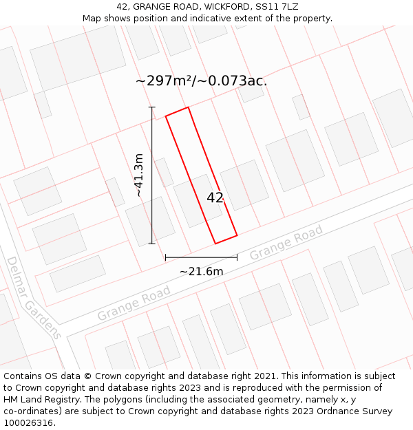 42, GRANGE ROAD, WICKFORD, SS11 7LZ: Plot and title map