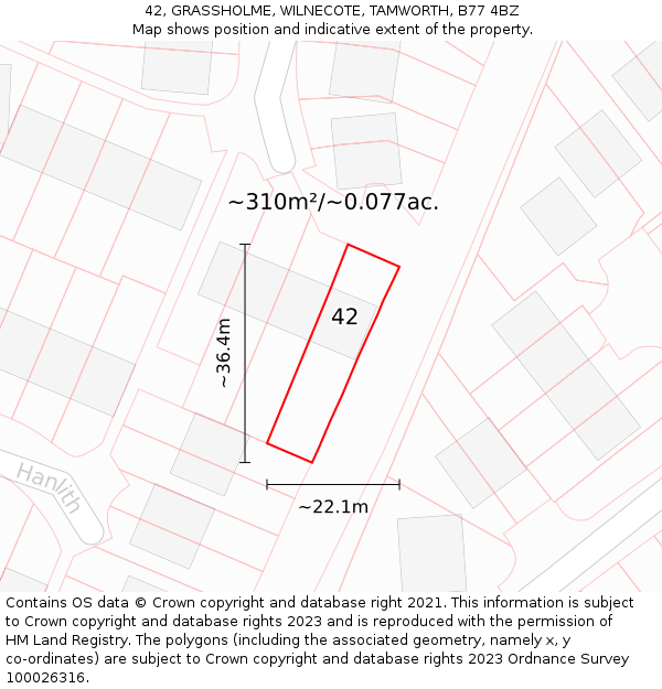 42, GRASSHOLME, WILNECOTE, TAMWORTH, B77 4BZ: Plot and title map