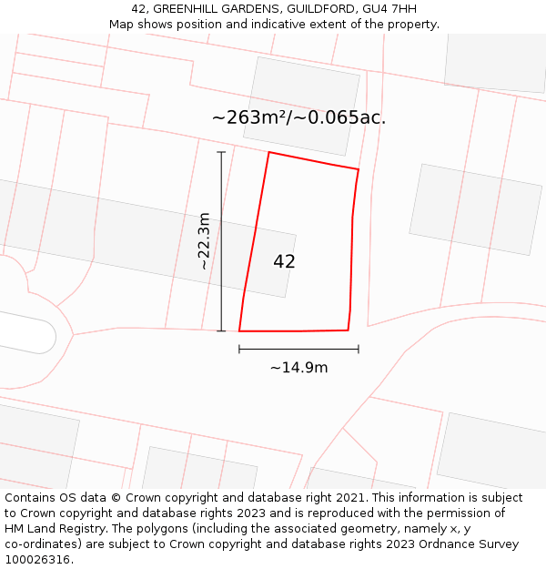 42, GREENHILL GARDENS, GUILDFORD, GU4 7HH: Plot and title map