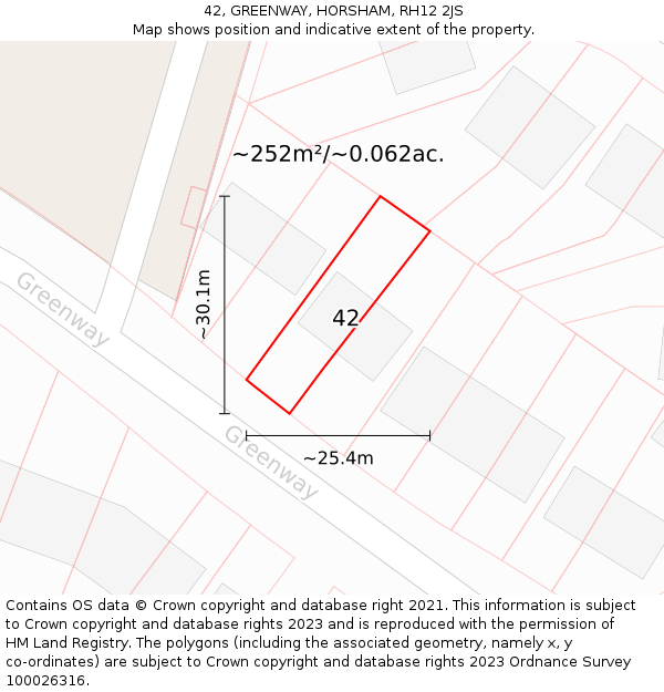 42, GREENWAY, HORSHAM, RH12 2JS: Plot and title map