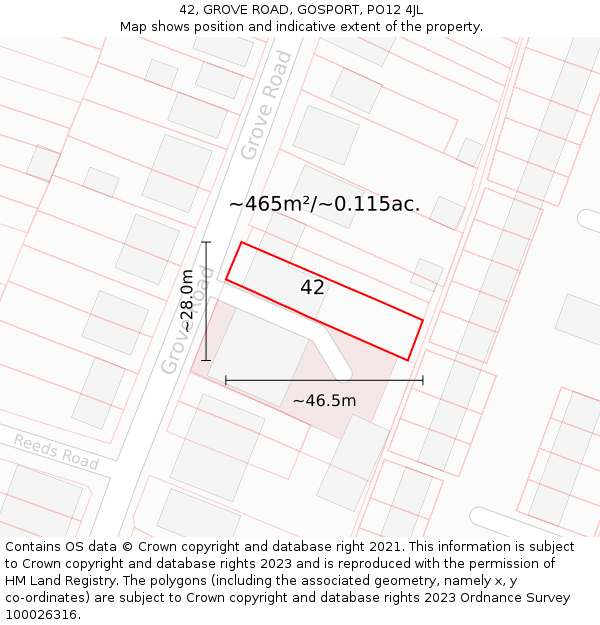 42, GROVE ROAD, GOSPORT, PO12 4JL: Plot and title map