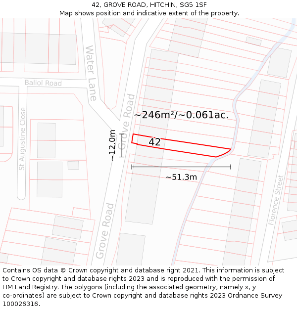 42, GROVE ROAD, HITCHIN, SG5 1SF: Plot and title map