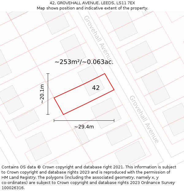 42, GROVEHALL AVENUE, LEEDS, LS11 7EX: Plot and title map