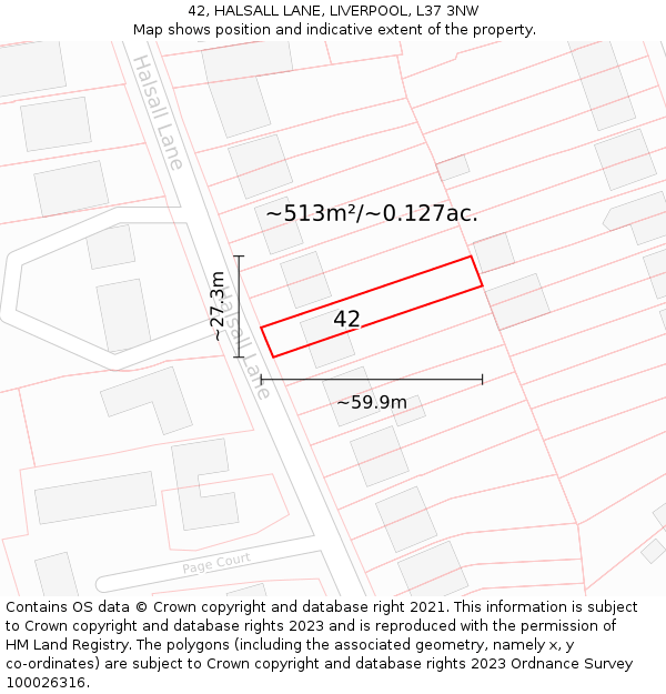 42, HALSALL LANE, LIVERPOOL, L37 3NW: Plot and title map