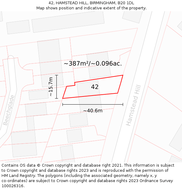 42, HAMSTEAD HILL, BIRMINGHAM, B20 1DL: Plot and title map