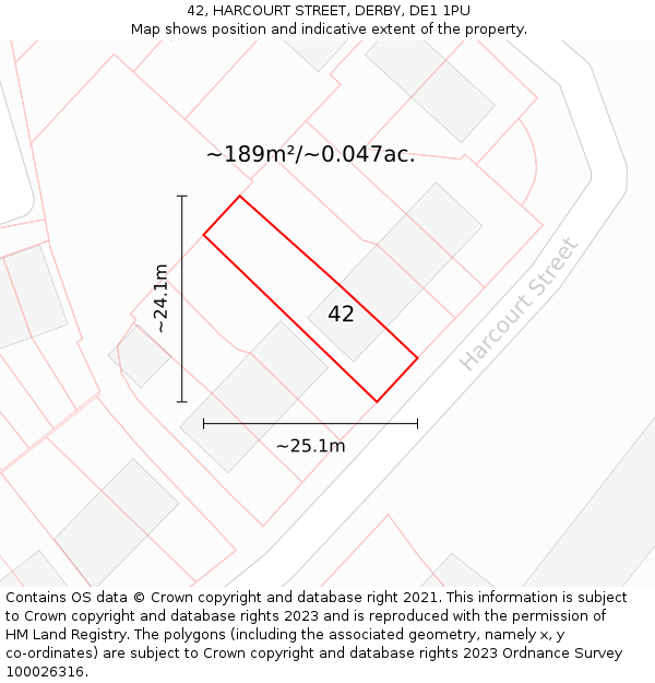 42, HARCOURT STREET, DERBY, DE1 1PU: Plot and title map