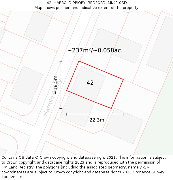 42, HARROLD PRIORY, BEDFORD, MK41 0SD: Plot and title map