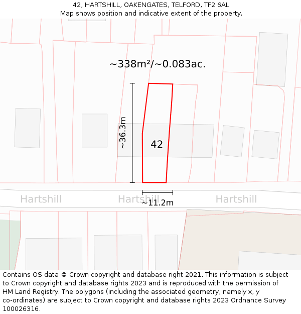 42, HARTSHILL, OAKENGATES, TELFORD, TF2 6AL: Plot and title map