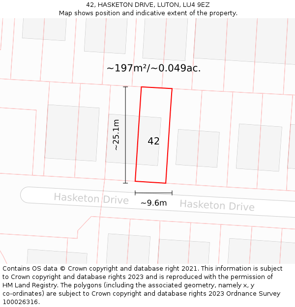 42, HASKETON DRIVE, LUTON, LU4 9EZ: Plot and title map