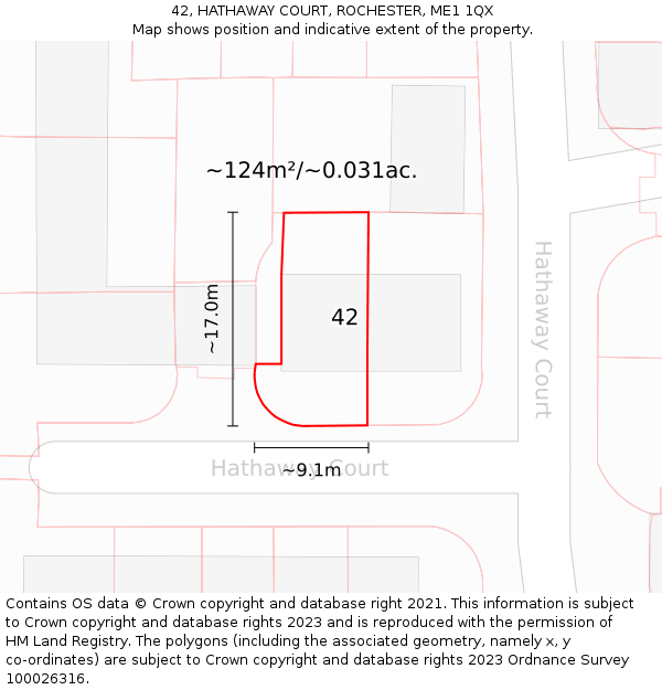 42, HATHAWAY COURT, ROCHESTER, ME1 1QX: Plot and title map