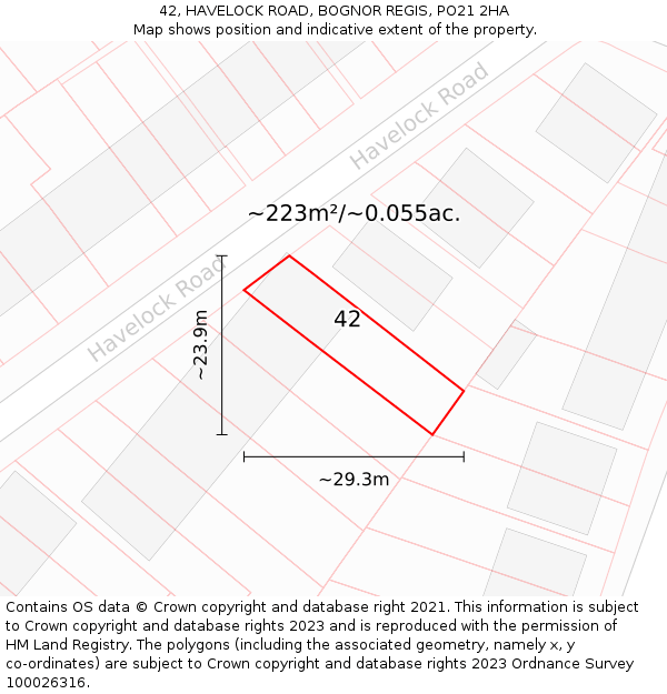 42, HAVELOCK ROAD, BOGNOR REGIS, PO21 2HA: Plot and title map