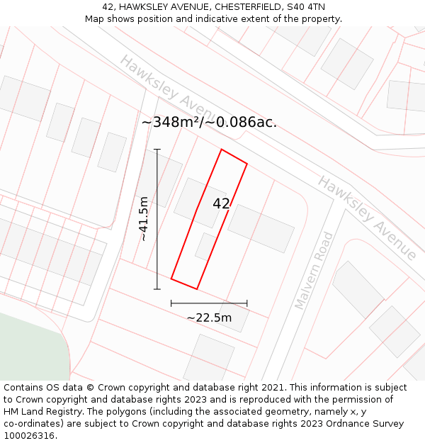 42, HAWKSLEY AVENUE, CHESTERFIELD, S40 4TN: Plot and title map