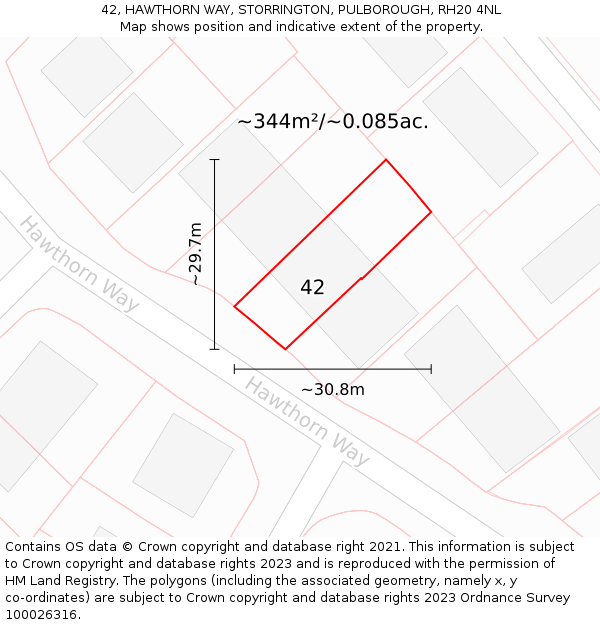 42, HAWTHORN WAY, STORRINGTON, PULBOROUGH, RH20 4NL: Plot and title map