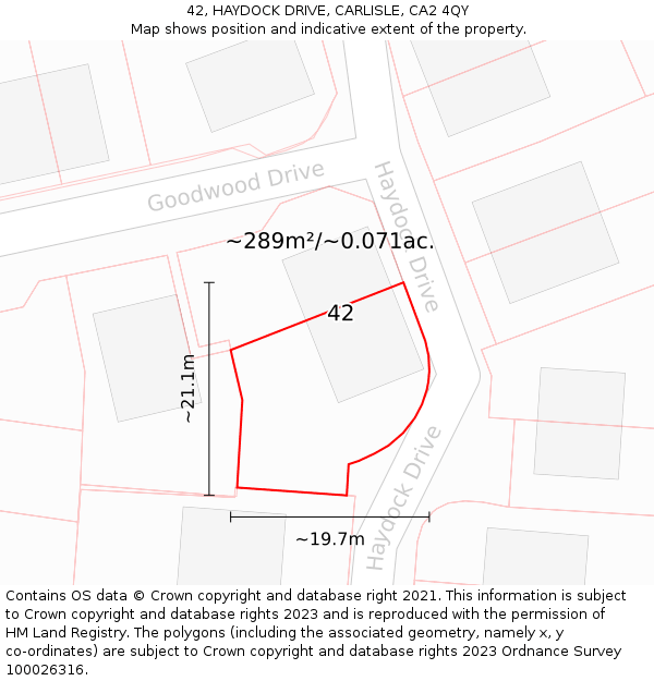 42, HAYDOCK DRIVE, CARLISLE, CA2 4QY: Plot and title map