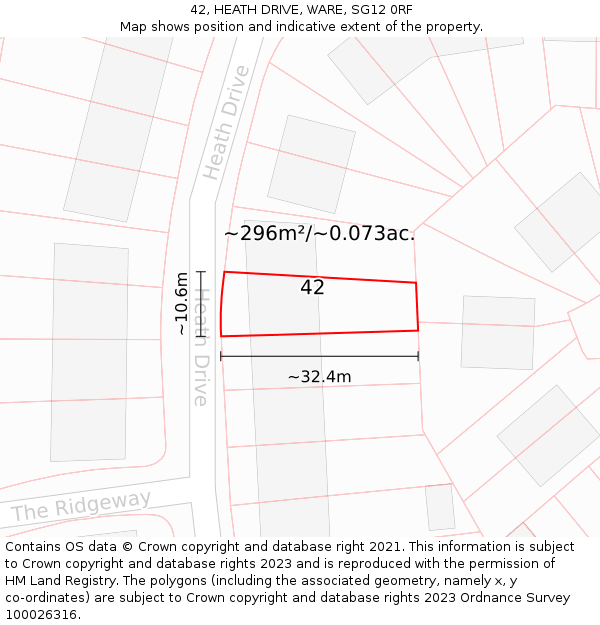 42, HEATH DRIVE, WARE, SG12 0RF: Plot and title map