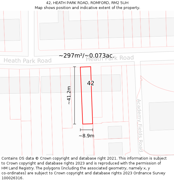 42, HEATH PARK ROAD, ROMFORD, RM2 5UH: Plot and title map