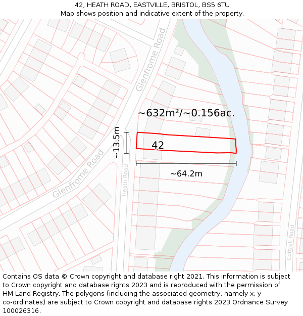 42, HEATH ROAD, EASTVILLE, BRISTOL, BS5 6TU: Plot and title map