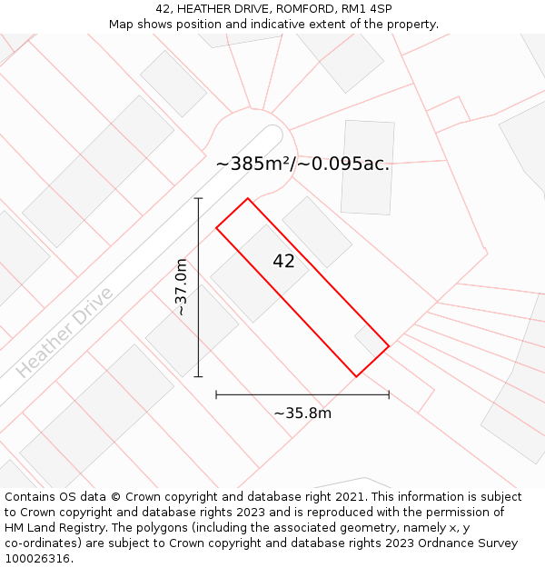 42, HEATHER DRIVE, ROMFORD, RM1 4SP: Plot and title map