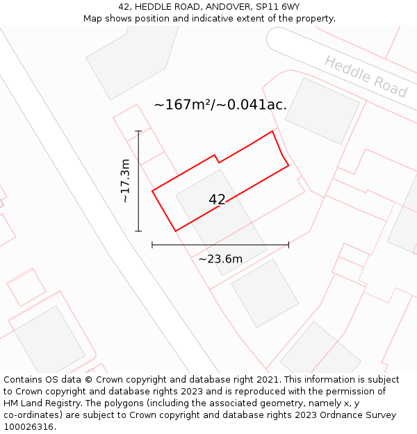 42, HEDDLE ROAD, ANDOVER, SP11 6WY: Plot and title map