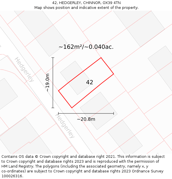 42, HEDGERLEY, CHINNOR, OX39 4TN: Plot and title map