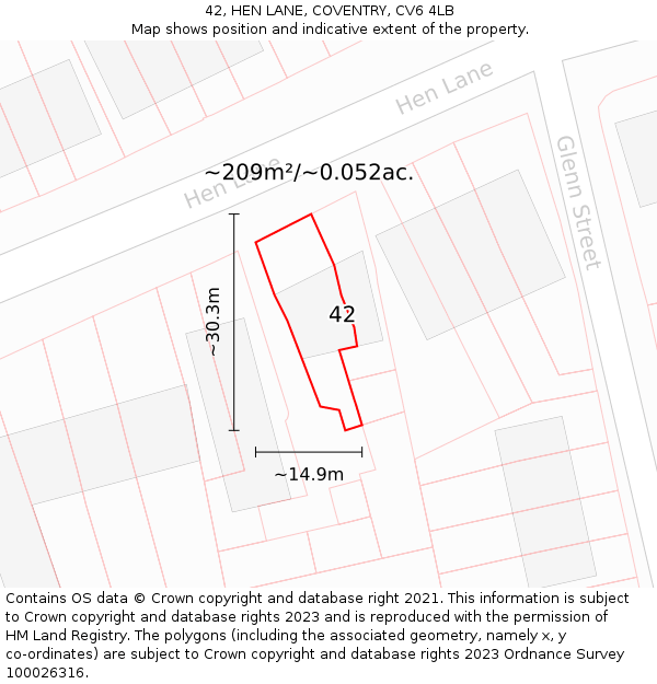 42, HEN LANE, COVENTRY, CV6 4LB: Plot and title map