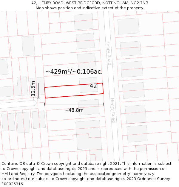 42, HENRY ROAD, WEST BRIDGFORD, NOTTINGHAM, NG2 7NB: Plot and title map