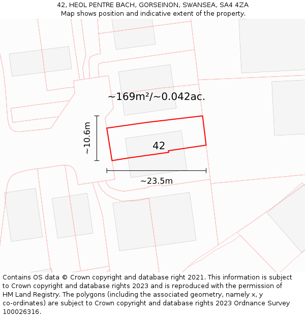 42, HEOL PENTRE BACH, GORSEINON, SWANSEA, SA4 4ZA: Plot and title map