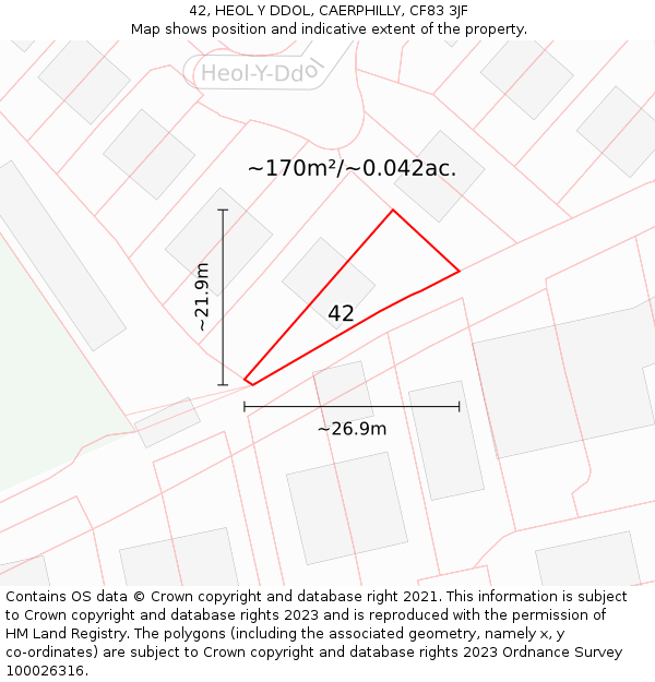 42, HEOL Y DDOL, CAERPHILLY, CF83 3JF: Plot and title map