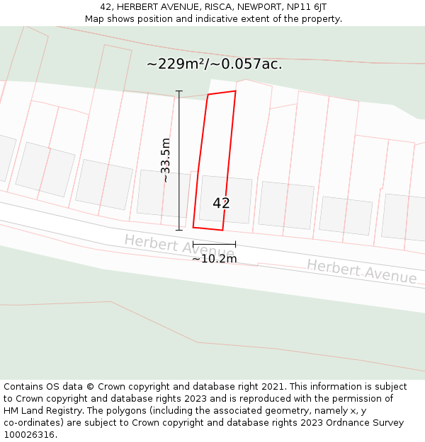 42, HERBERT AVENUE, RISCA, NEWPORT, NP11 6JT: Plot and title map