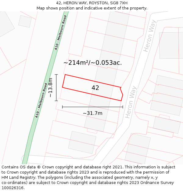 42, HERON WAY, ROYSTON, SG8 7XH: Plot and title map