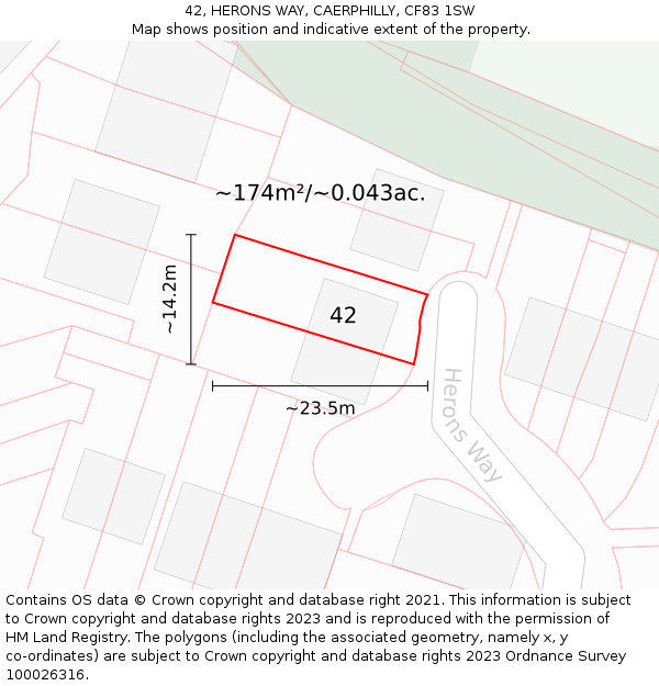 42, HERONS WAY, CAERPHILLY, CF83 1SW: Plot and title map