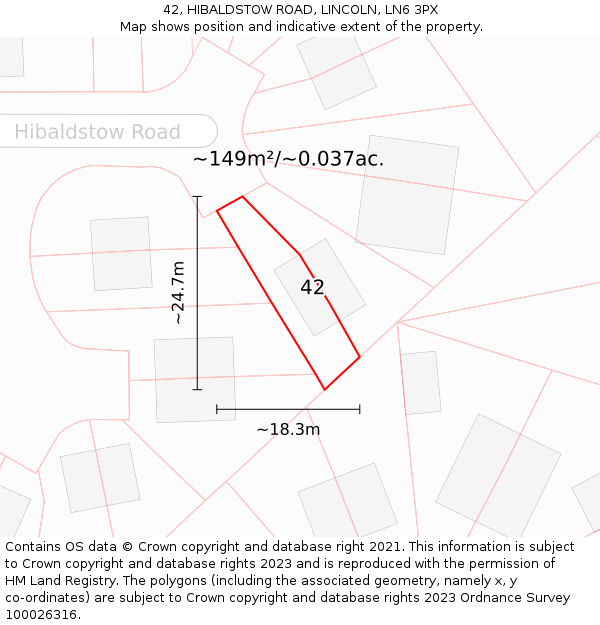 42, HIBALDSTOW ROAD, LINCOLN, LN6 3PX: Plot and title map