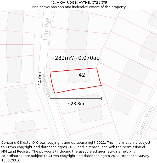 42, HIGH RIDGE, HYTHE, CT21 5TF: Plot and title map