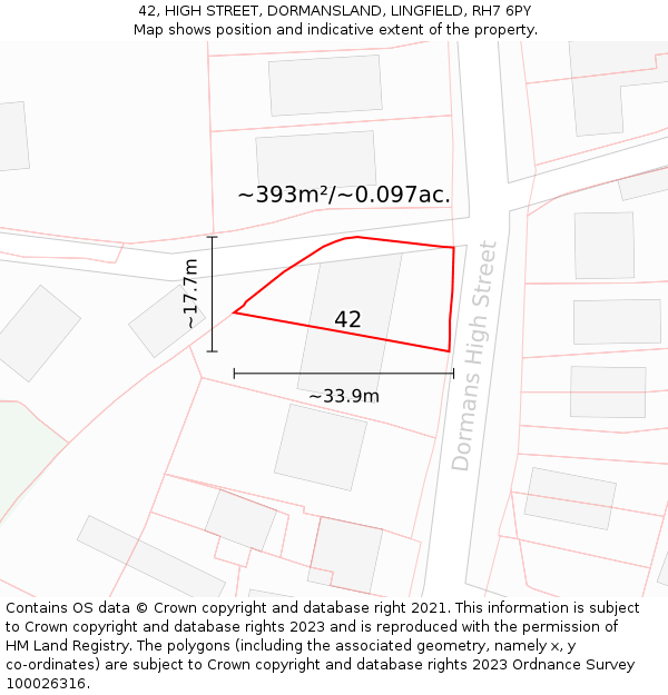 42, HIGH STREET, DORMANSLAND, LINGFIELD, RH7 6PY: Plot and title map