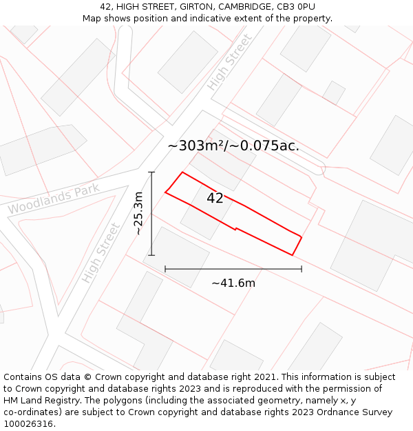 42, HIGH STREET, GIRTON, CAMBRIDGE, CB3 0PU: Plot and title map