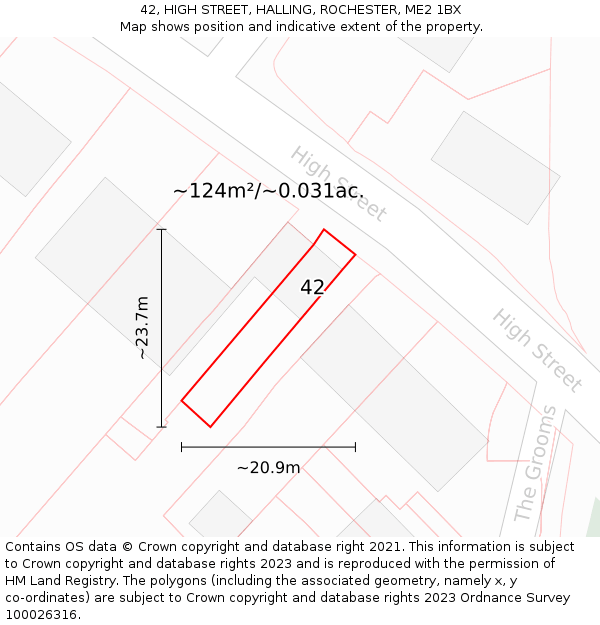 42, HIGH STREET, HALLING, ROCHESTER, ME2 1BX: Plot and title map