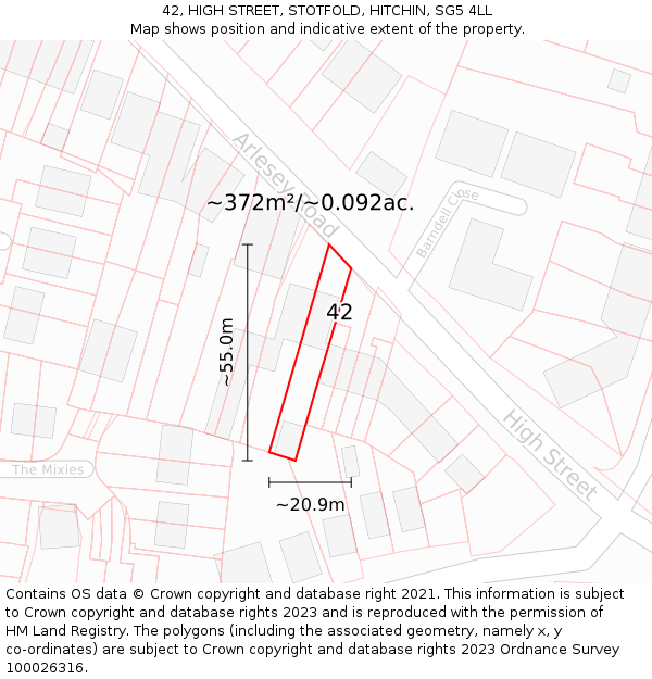 42, HIGH STREET, STOTFOLD, HITCHIN, SG5 4LL: Plot and title map