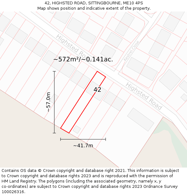 42, HIGHSTED ROAD, SITTINGBOURNE, ME10 4PS: Plot and title map