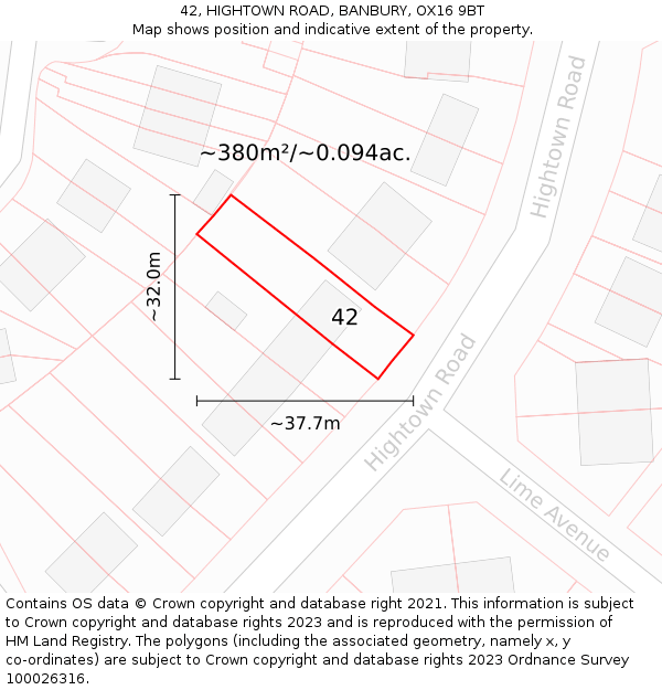 42, HIGHTOWN ROAD, BANBURY, OX16 9BT: Plot and title map