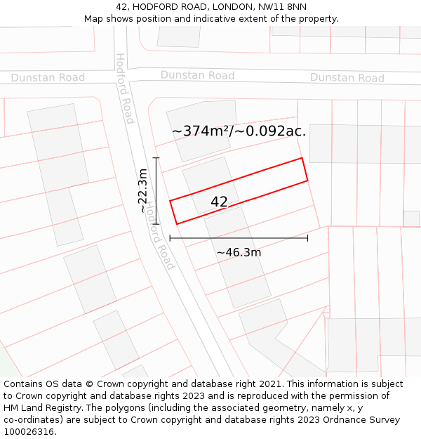 42, HODFORD ROAD, LONDON, NW11 8NN: Plot and title map