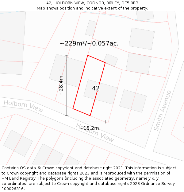 42, HOLBORN VIEW, CODNOR, RIPLEY, DE5 9RB: Plot and title map