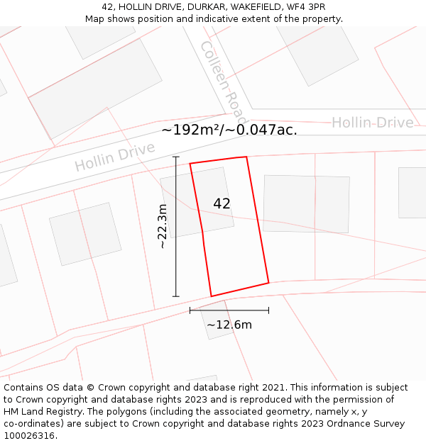 42, HOLLIN DRIVE, DURKAR, WAKEFIELD, WF4 3PR: Plot and title map