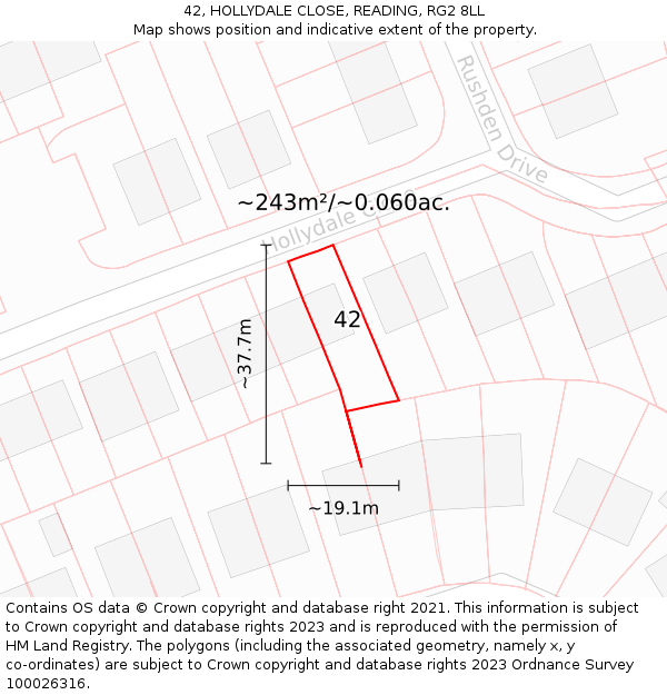 42, HOLLYDALE CLOSE, READING, RG2 8LL: Plot and title map