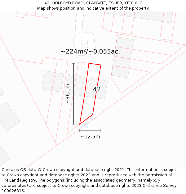 42, HOLROYD ROAD, CLAYGATE, ESHER, KT10 0LG: Plot and title map