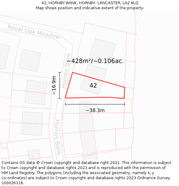 42, HORNBY BANK, HORNBY, LANCASTER, LA2 8LQ: Plot and title map