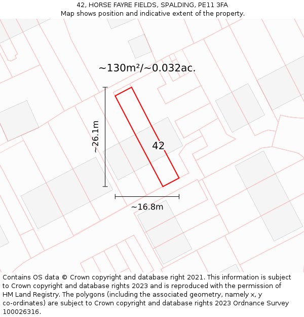 42, HORSE FAYRE FIELDS, SPALDING, PE11 3FA: Plot and title map