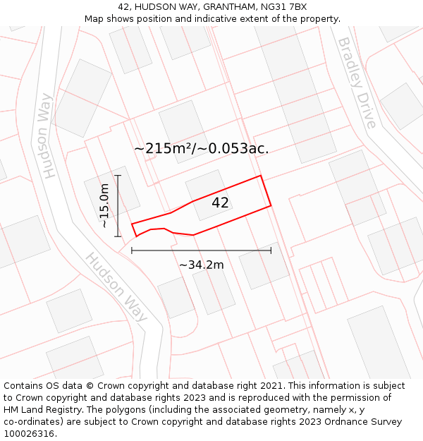 42, HUDSON WAY, GRANTHAM, NG31 7BX: Plot and title map