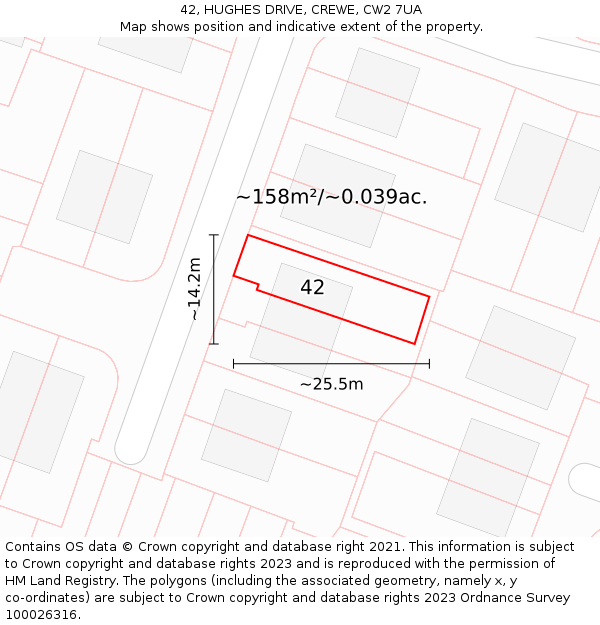 42, HUGHES DRIVE, CREWE, CW2 7UA: Plot and title map